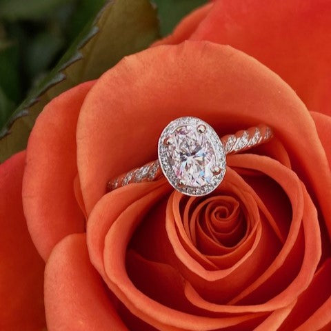 14K White Gold Diamond Engagement Ring With .71 Carat Oval Diamond