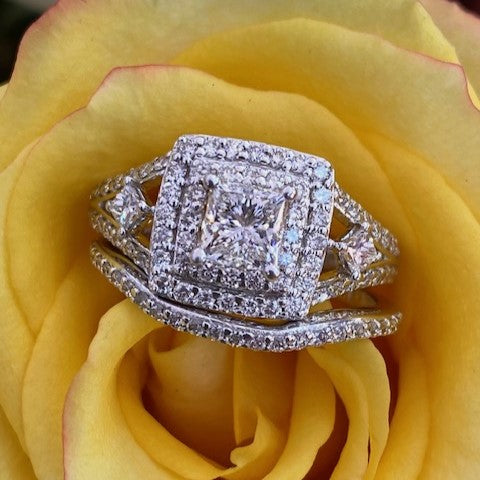 14K White Gold 1.54 Carat Total Weight Diamond Engagement Ring Set