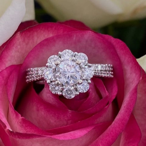 14K White Gold 2.02 Carat Total Weight Diamond Engagement Ring Set
