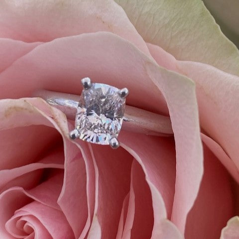 14K White Gold Diamond Engagement Ring With 1.08 Carat Clarity Enhanced Cushion Cut Diamond