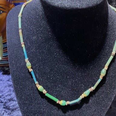 Ancient Egyptian Faience Bead Necklace With Green/Yellow Glass Beads