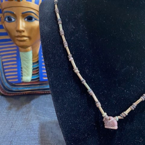 Ancient Egyptian Khnum Amulet On Faience Bead Necklace