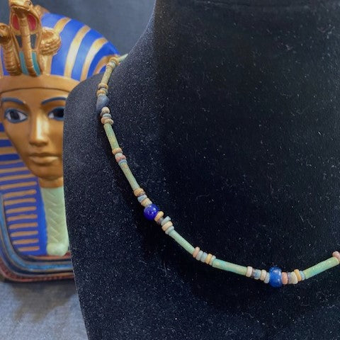 Ancient Egyptian Faience Bead Necklace With Blue Glass Beads