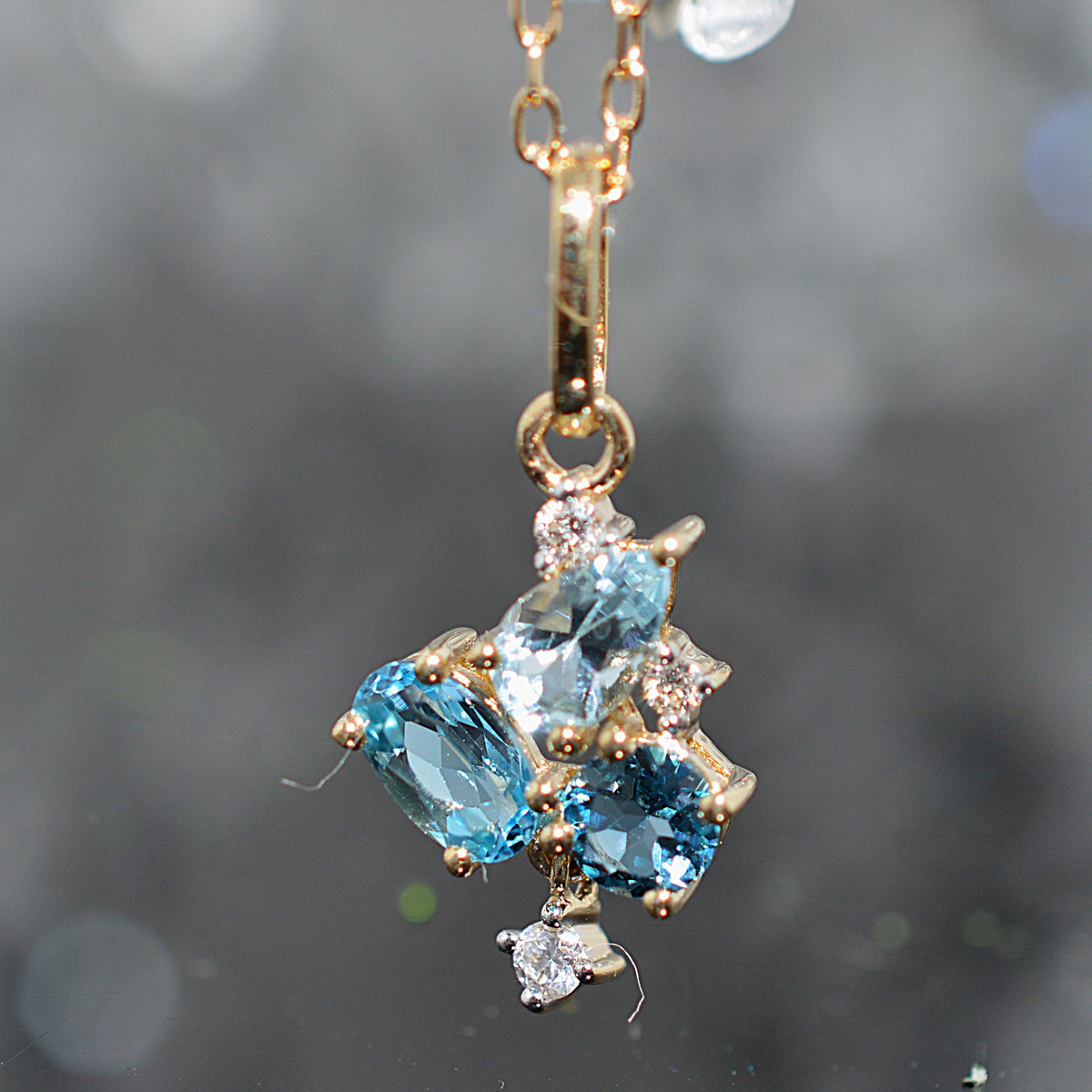 14K White Gold Blue Topaz & Diamond "Facets of Light" Necklace