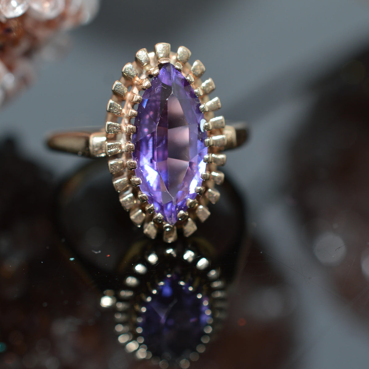 10K Yellow Gold Ring With Marquise Purple Synthetic Stone