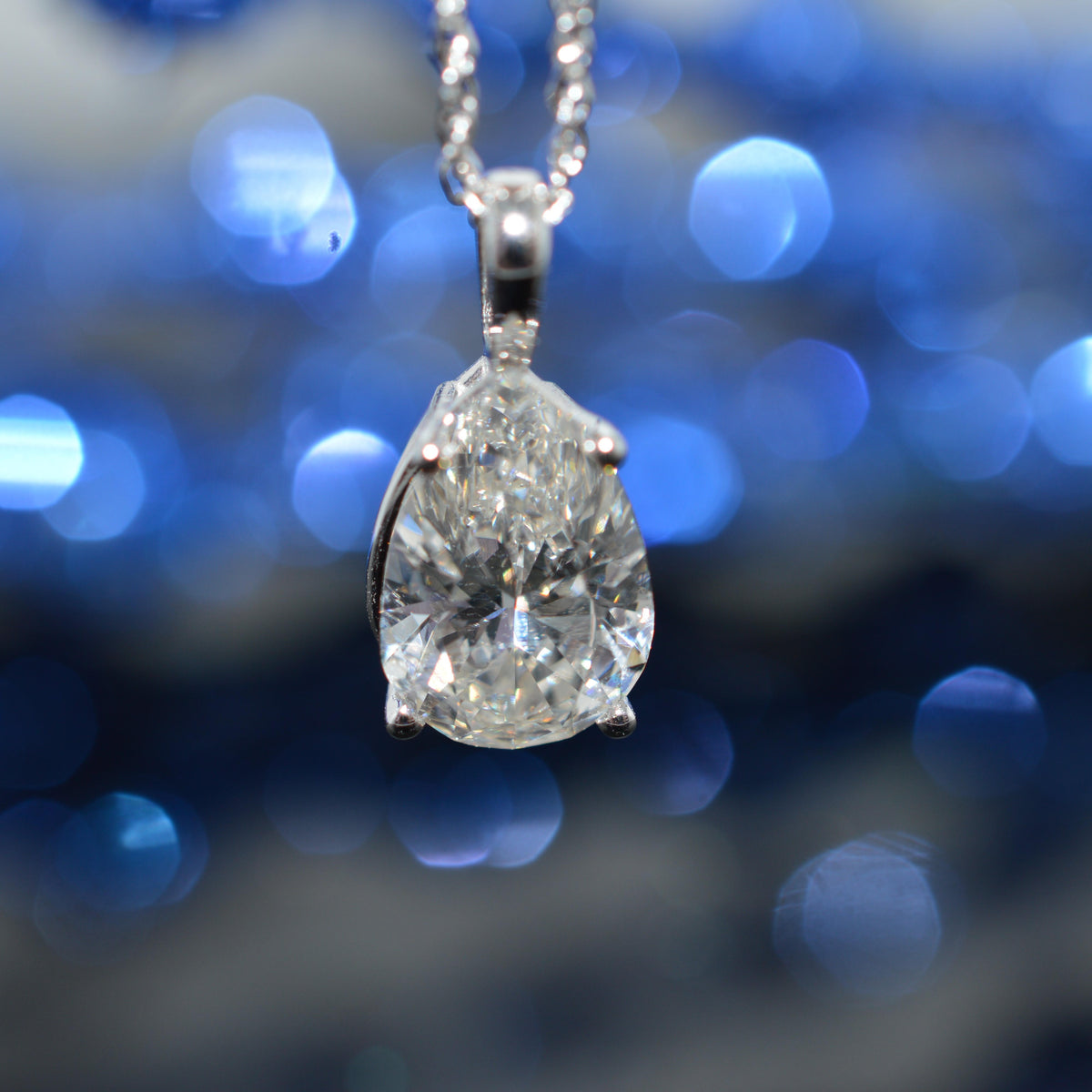 14K White Gold Chain With 1.96 Carat Pear Cut Diamond (GIA) Pendant