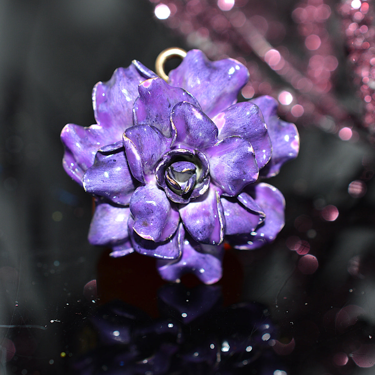 14K Yellow Gold Purple Enamel Flower Pin & Pendant