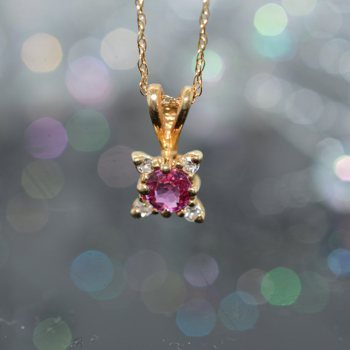 14K Yellow Gold Round Ruby & Diamond Pendant On 18" Chain