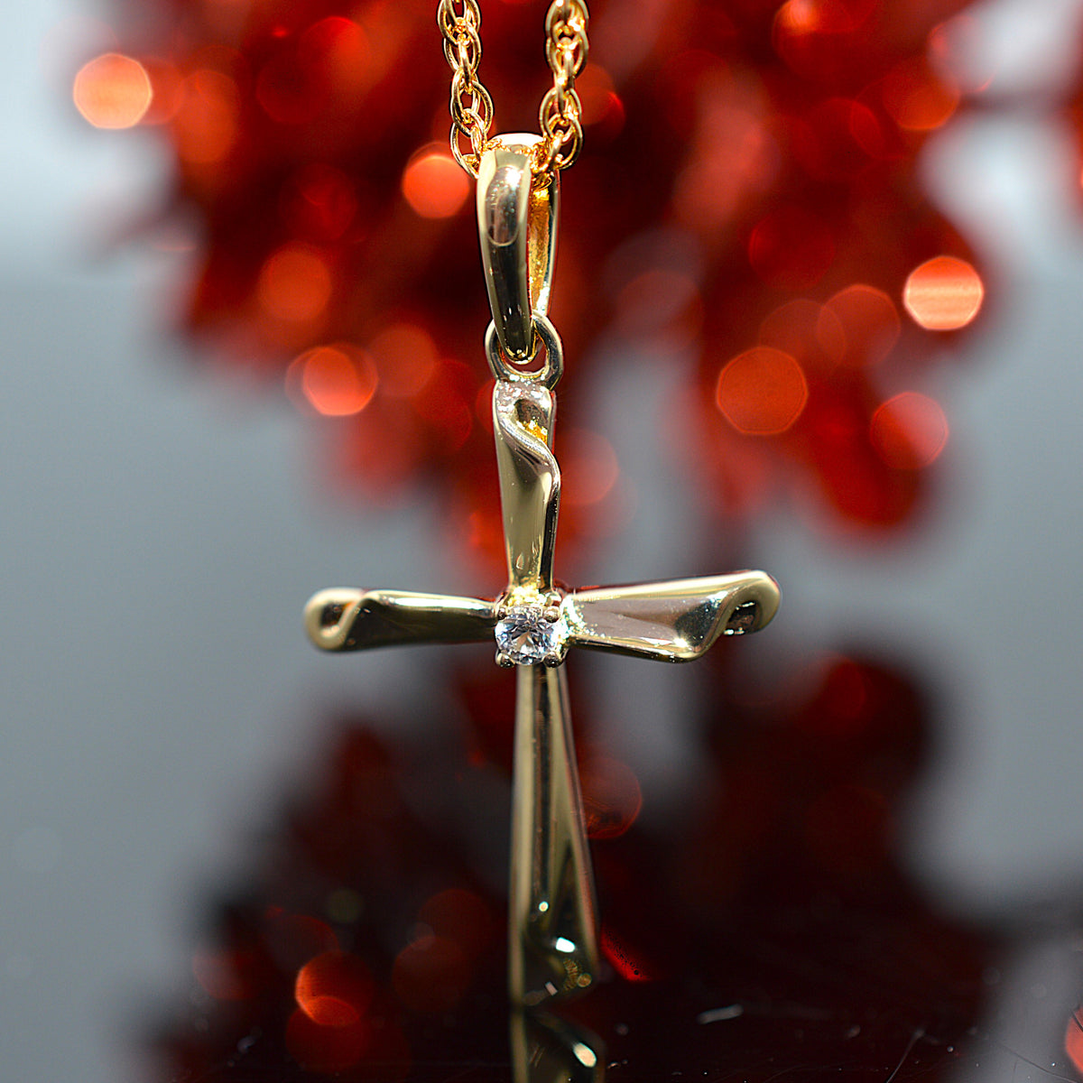 Gold Vermeil Chain & Cross Pendant With A White Sapphire Gemstone