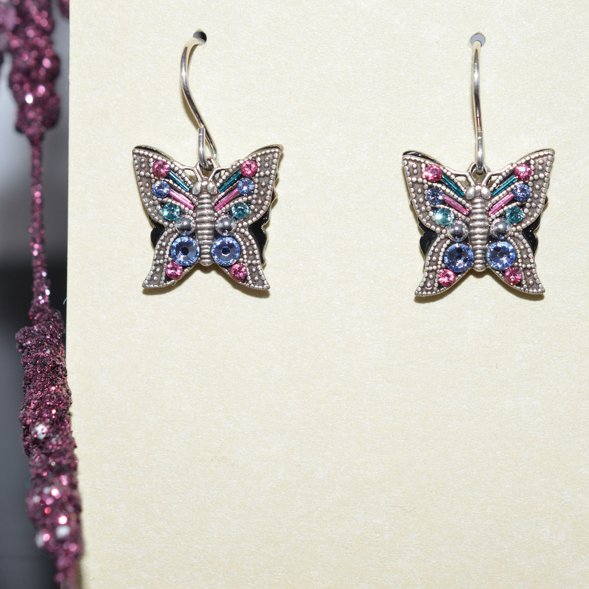 Antique Silver Plated Filigree Butterfly Earrings by Firefly