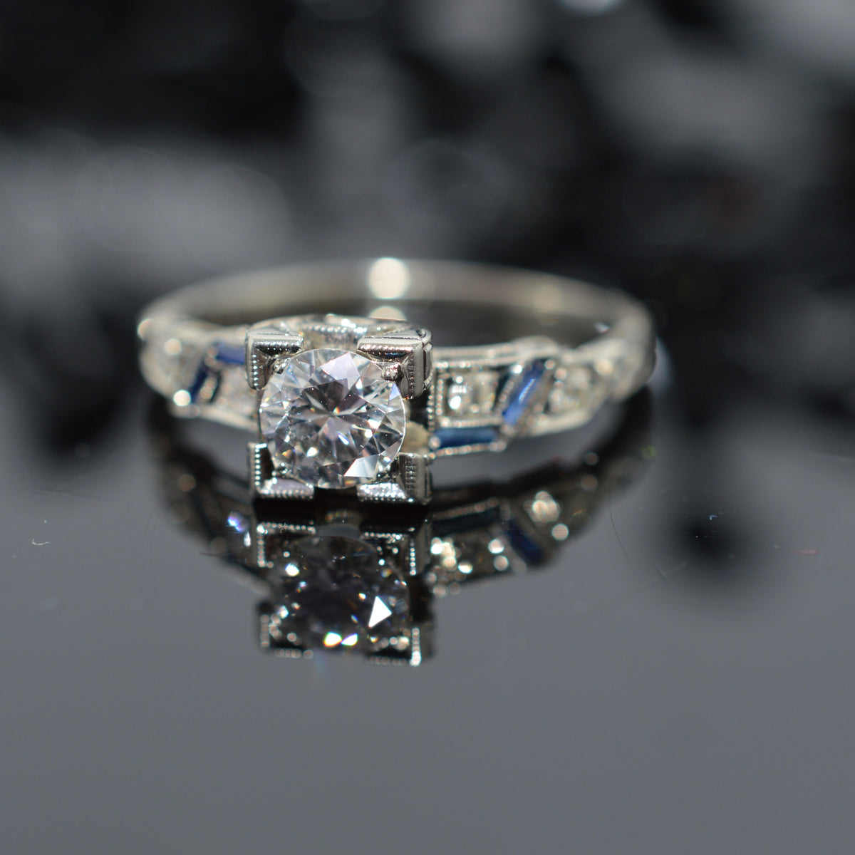 18K White Gold Antique Original Art Deco Diamond Engagement Ring