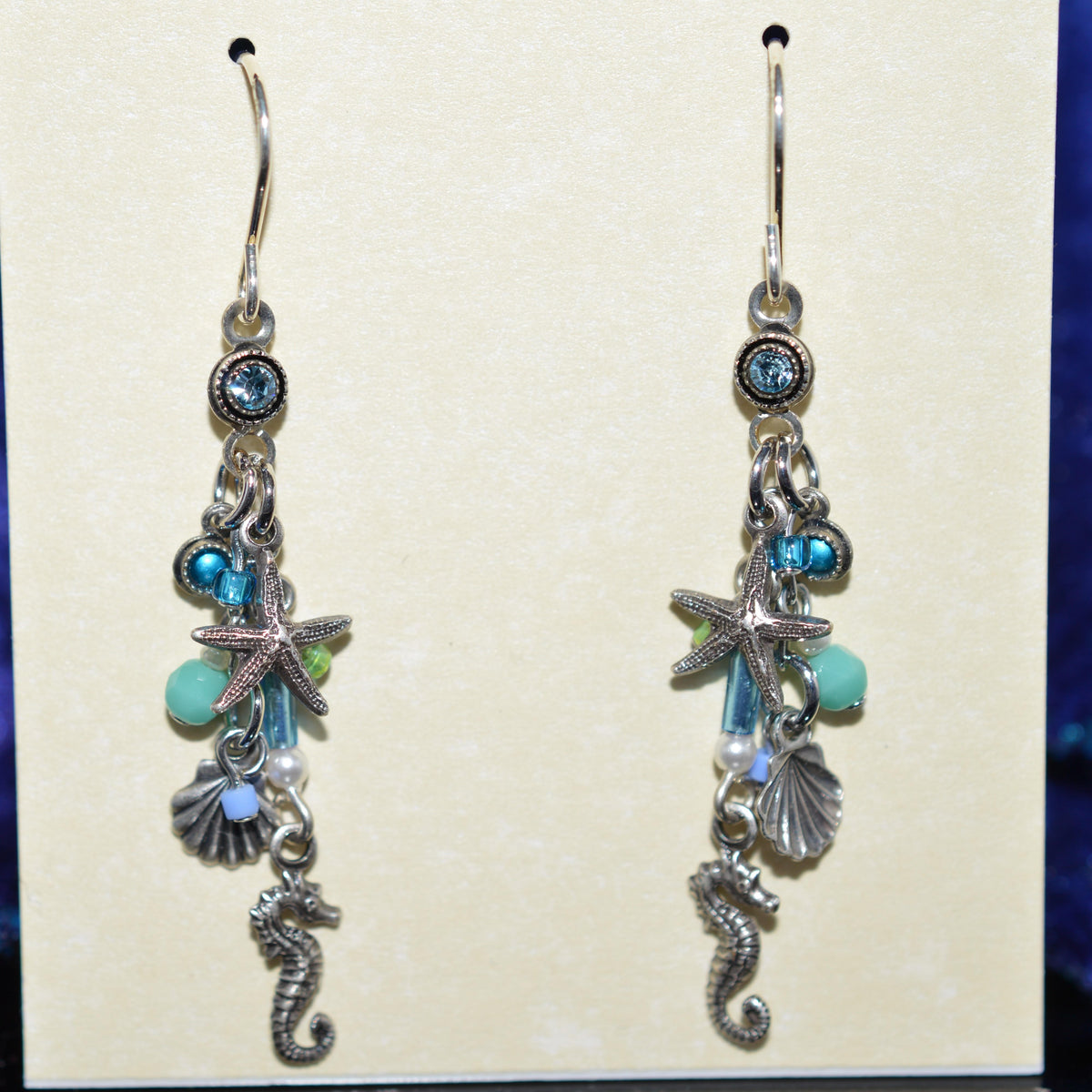 Antique Silver Plated Light Blue Crystal Ocean Earrings by Firefly