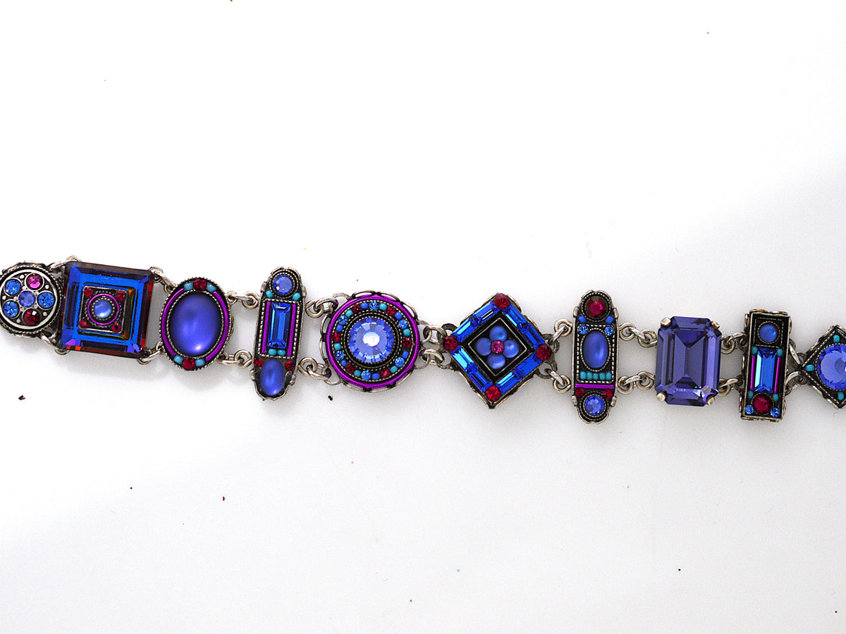 Antique Silver Plate La Dolce Vita Bracelet With Tanzanite Color Crystals by Firefly
