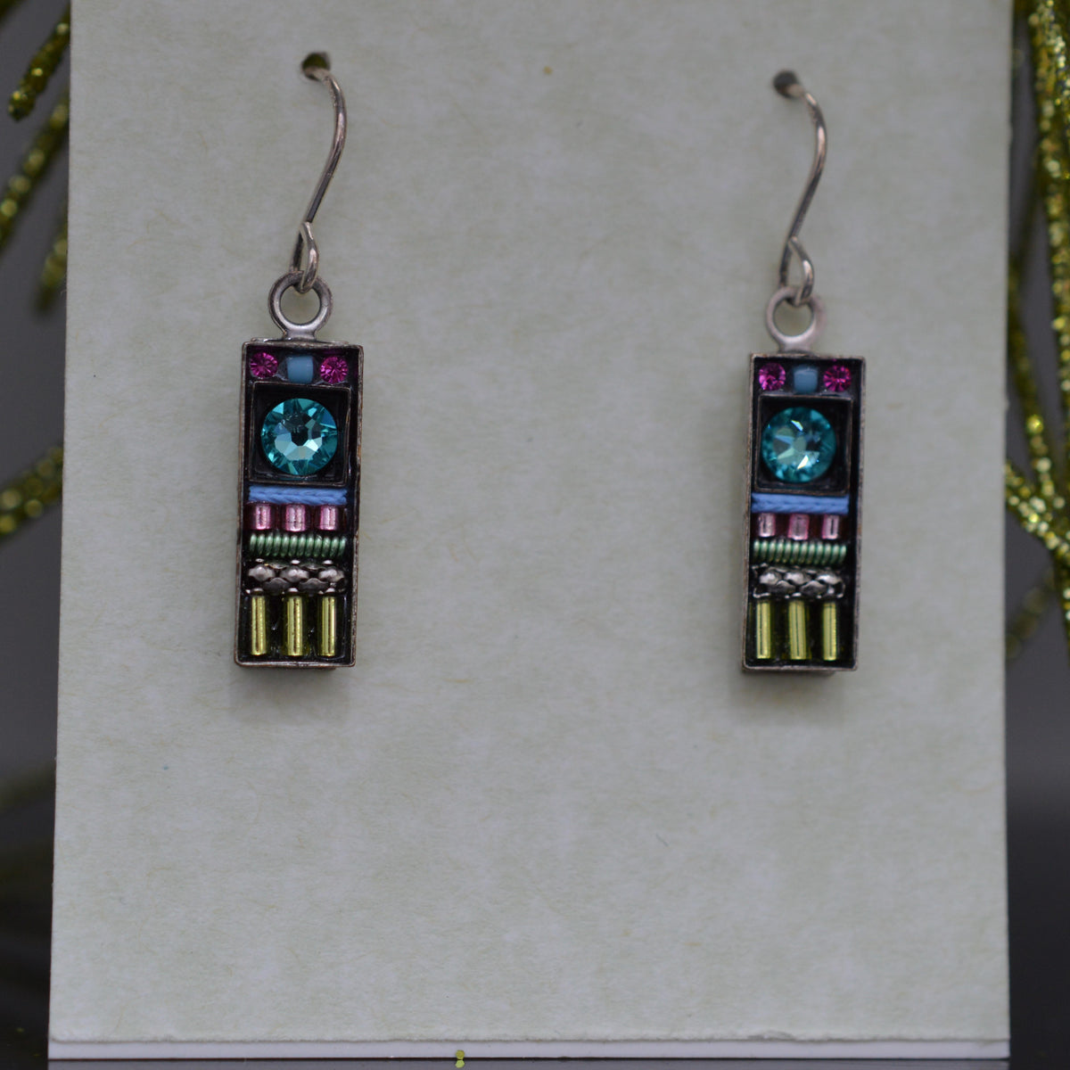 Antique Silver Plated Milano Multi-Color Crystal Earrings By Firefly