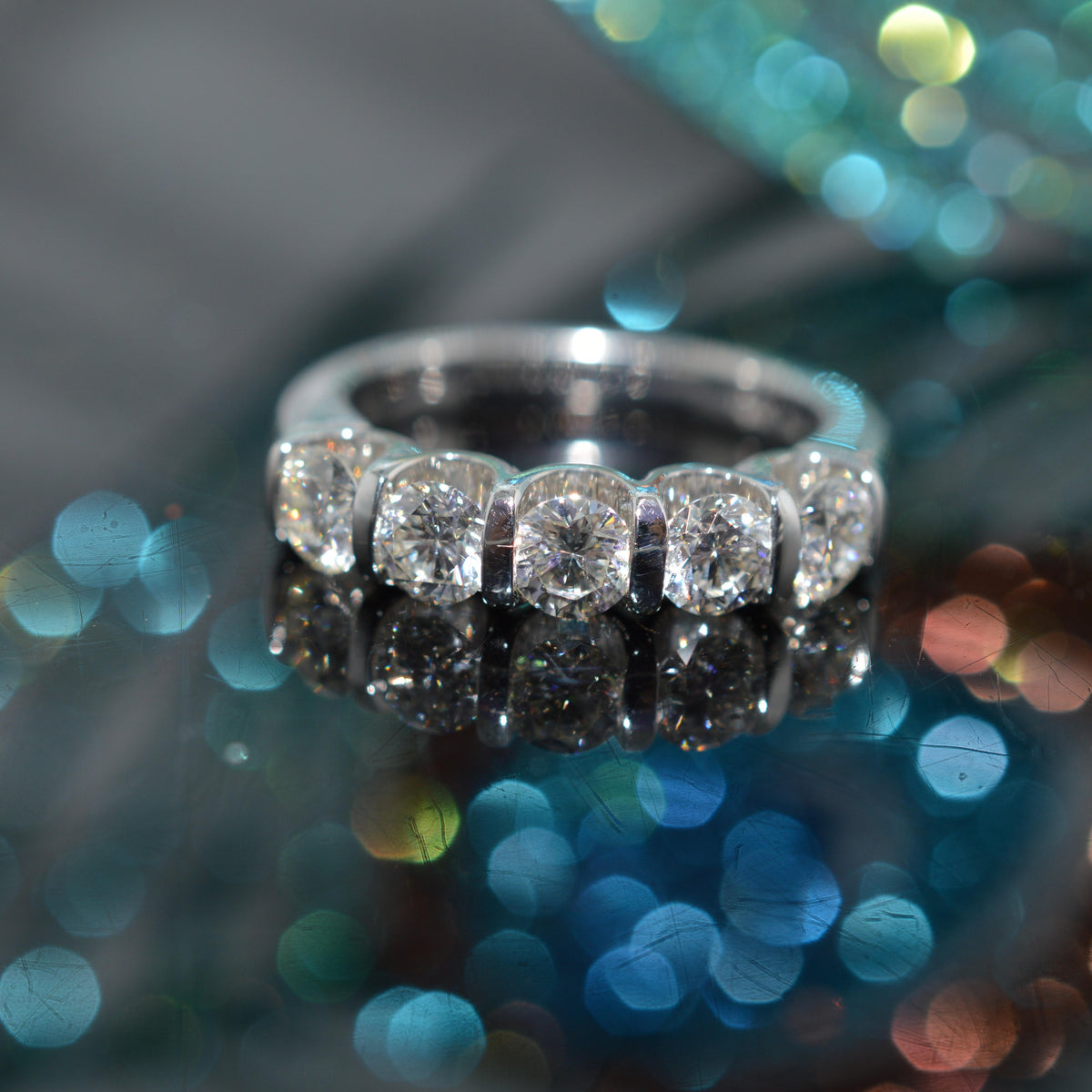 14K White Gold &quot;River Of Light&quot; Diamond Band Ring