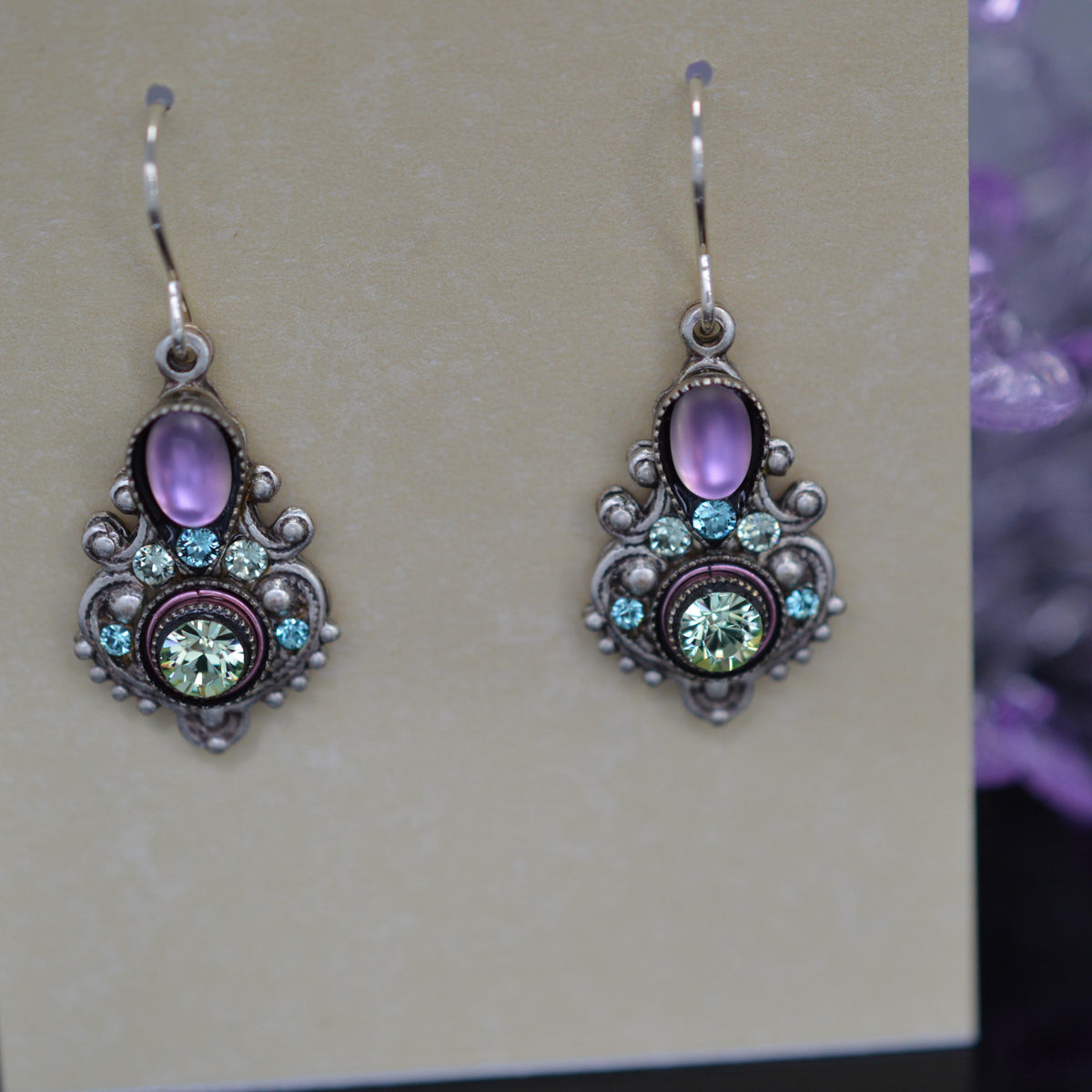 Antique Silver Plated Soft Pink Moonlight Earrings by Firefly