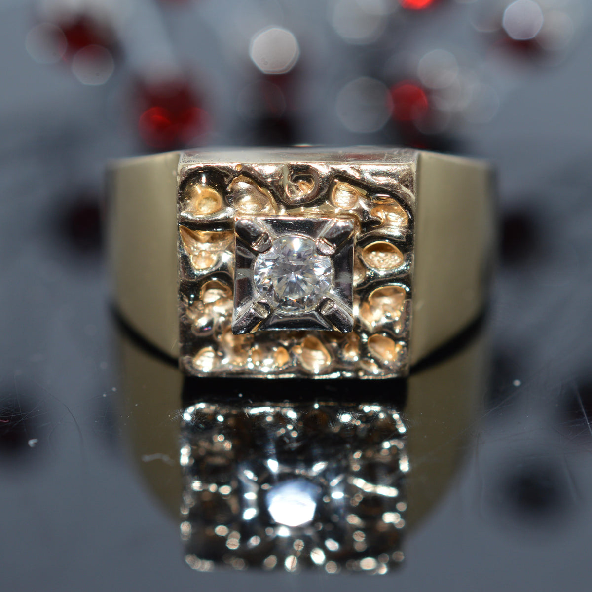 14K Yellow Gold Gents Diamond Ring