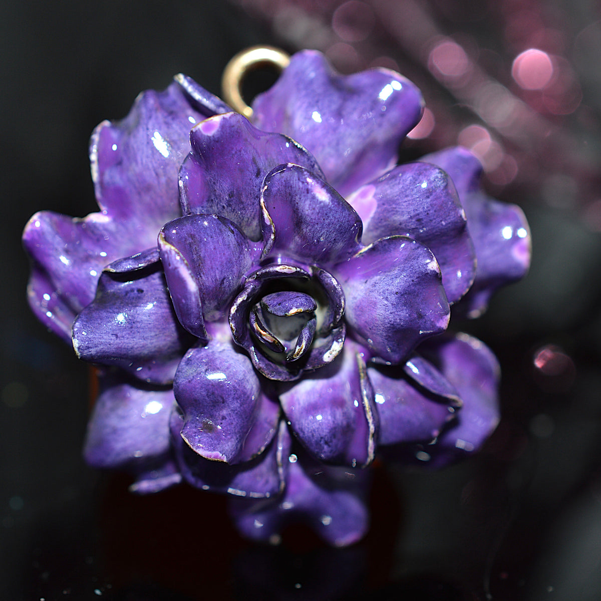 14K Yellow Gold Purple Enamel Flower Pin & Pendant