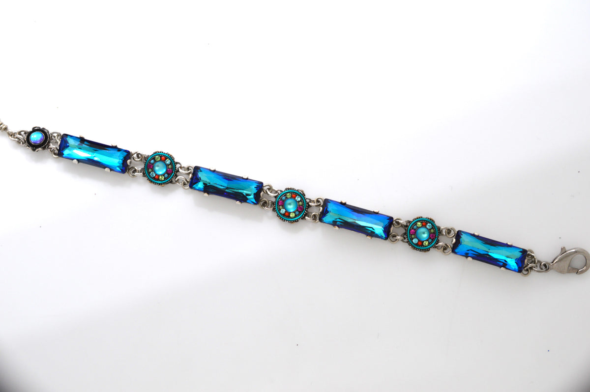 Antique Silver Plate Kensington Bracelet With Bermuda Blue Crystals by Firefly