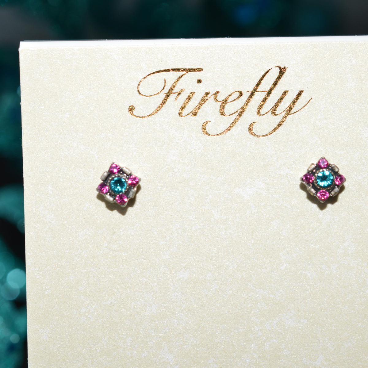 Antique Silver Plated Blue Zircon Crystal Dulce Mini Stud Earrings By Firefly