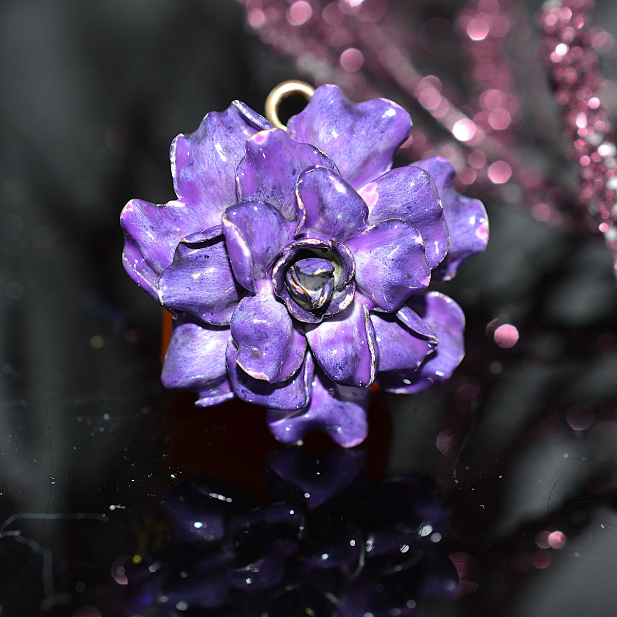 14K Yellow Gold Purple Enamel Flower Pin & Pendant