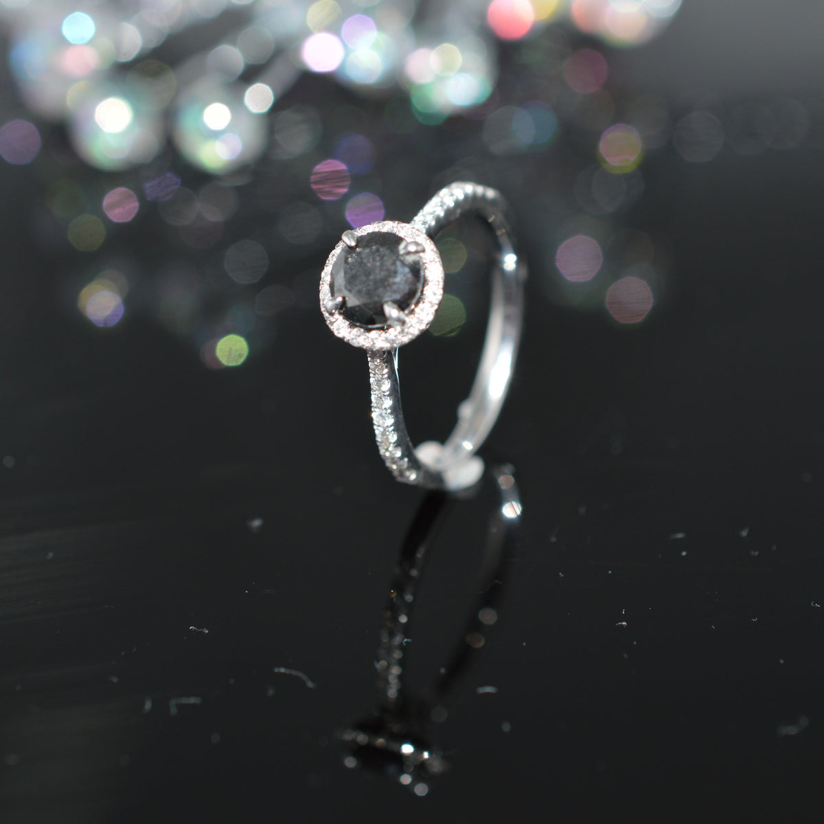 14K White Gold 1 Carat Total Weight Black & White Diamond Engagement Ring