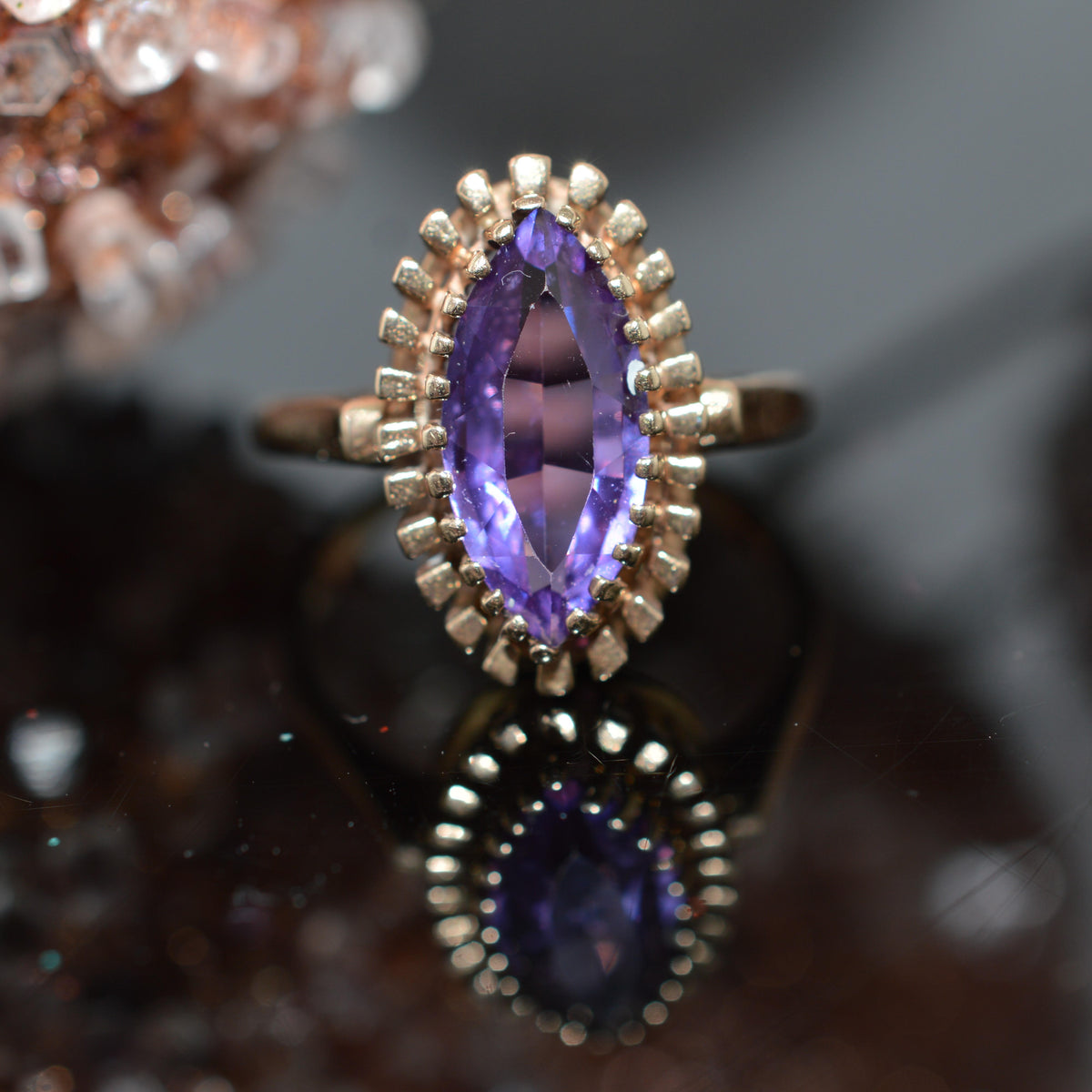 10K Yellow Gold Ring With Marquise Purple Synthetic Stone