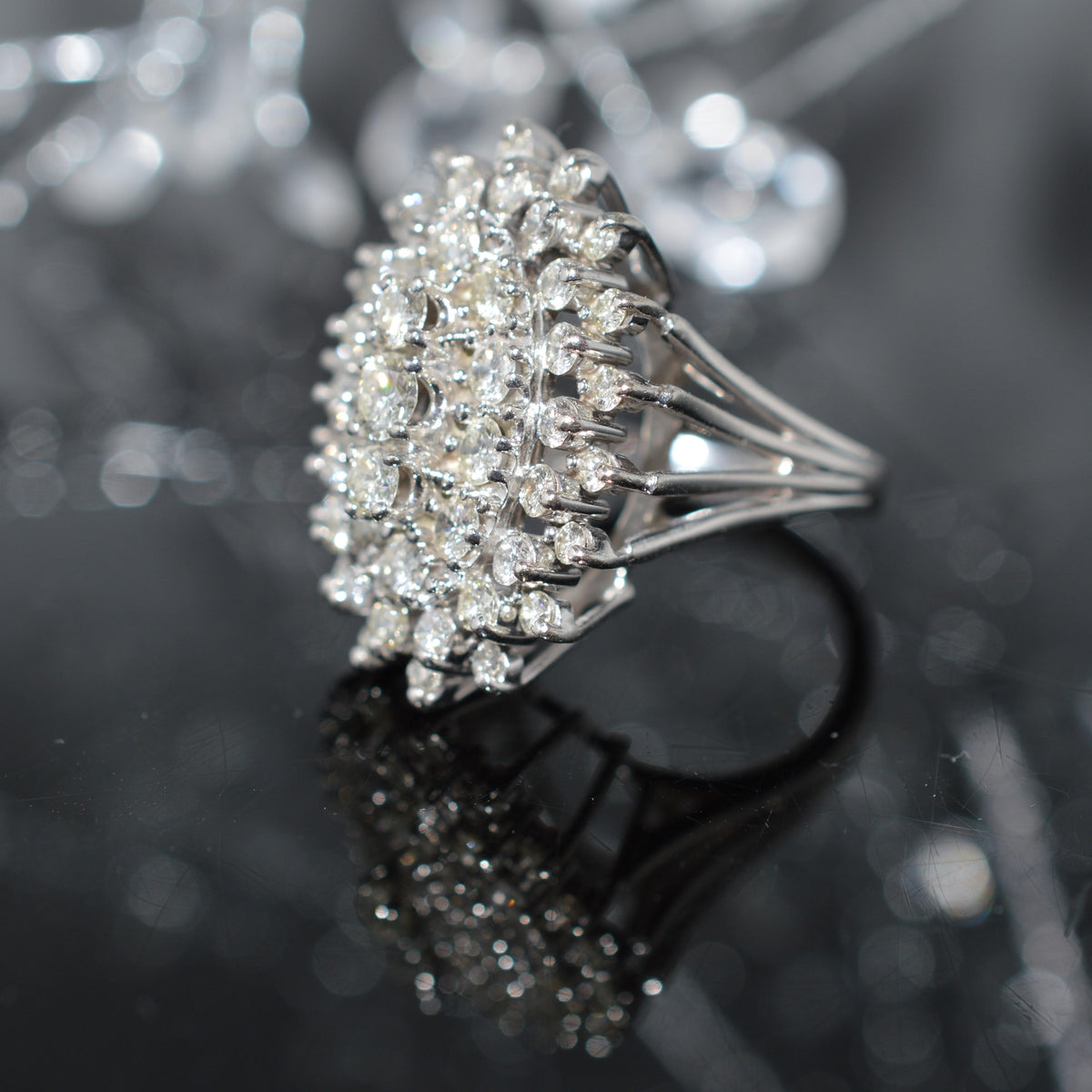 Spectacular 14K White Gold Oval Shape Diamond Cluster Ring