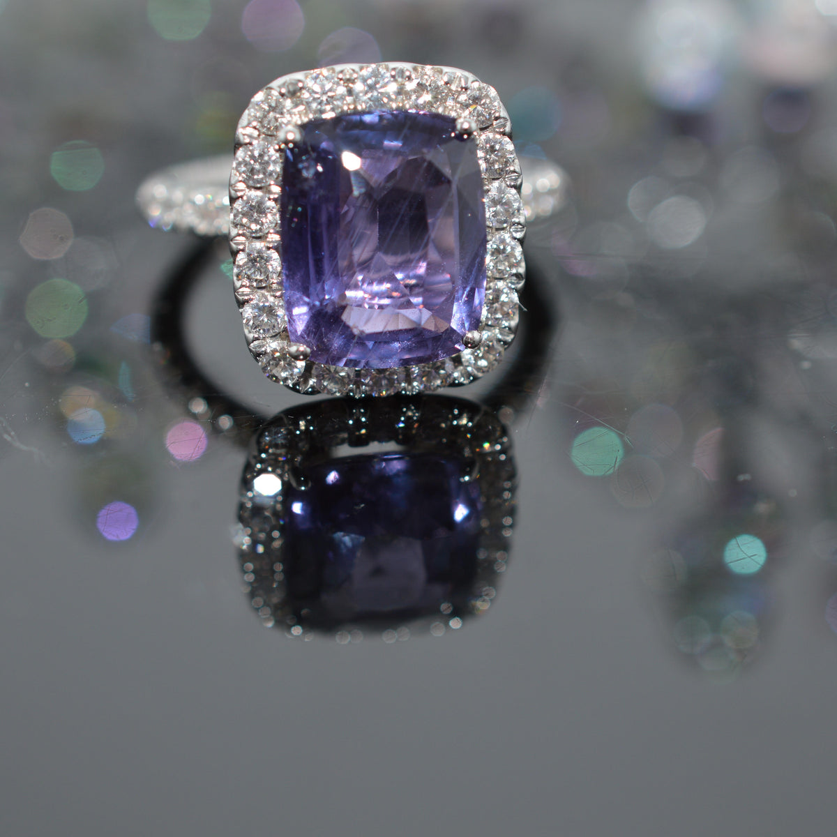 18K White Gold Large Purple Sapphire And Diamond Ring
