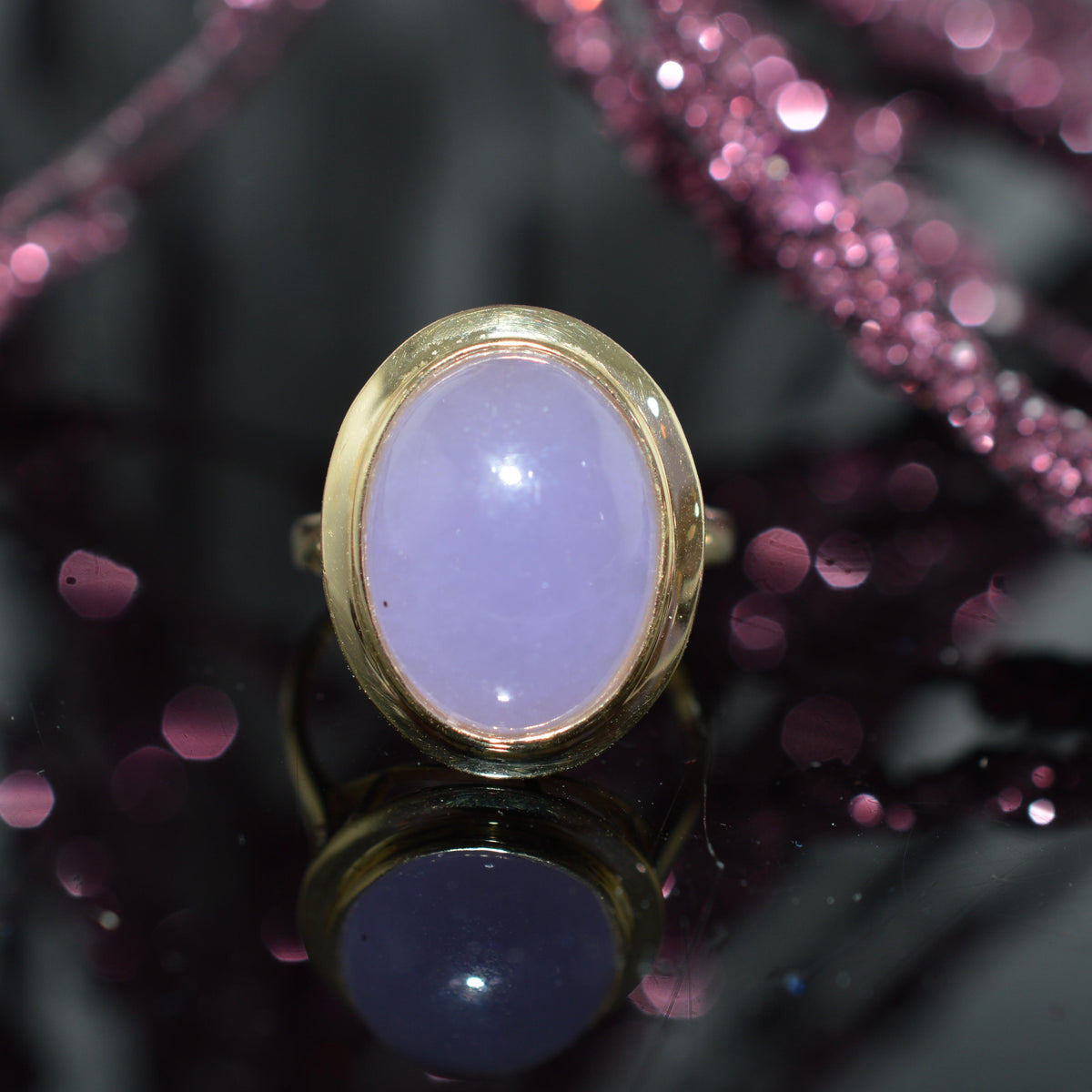 14K Yellow Gold Bezel Set Lavender Jade Ring