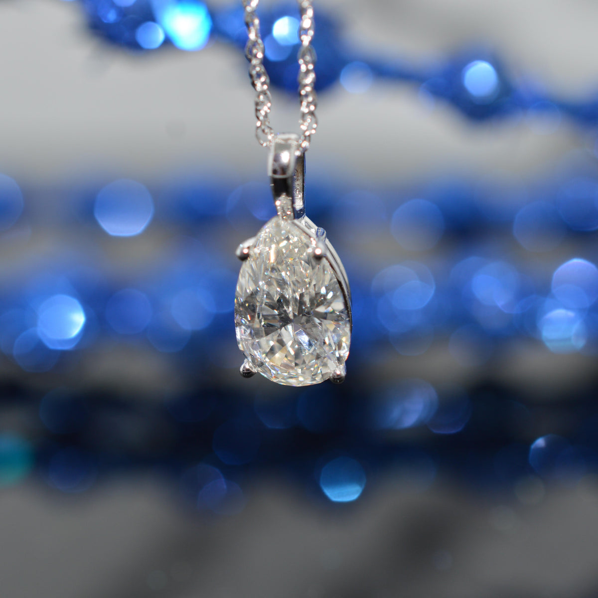 14K White Gold Chain With 1.96 Carat Pear Cut Diamond (GIA) Pendant