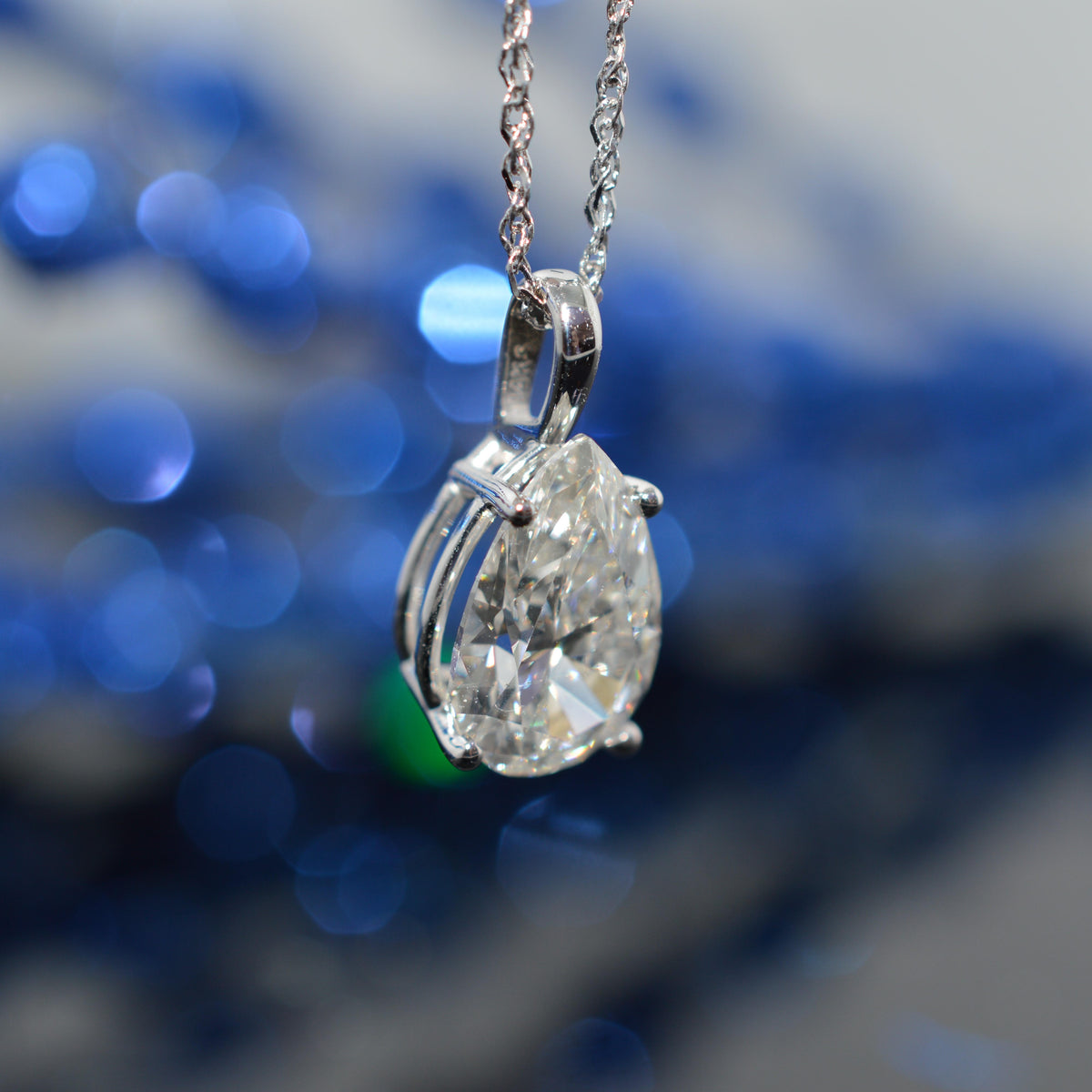 14K White Gold Chain With 1.96 Carat Pear Cut Diamond (GIA) Pendant