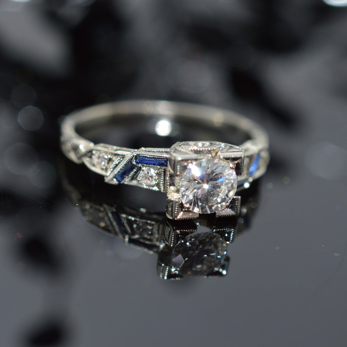18K White Gold Antique Original Art Deco Diamond Engagement Ring