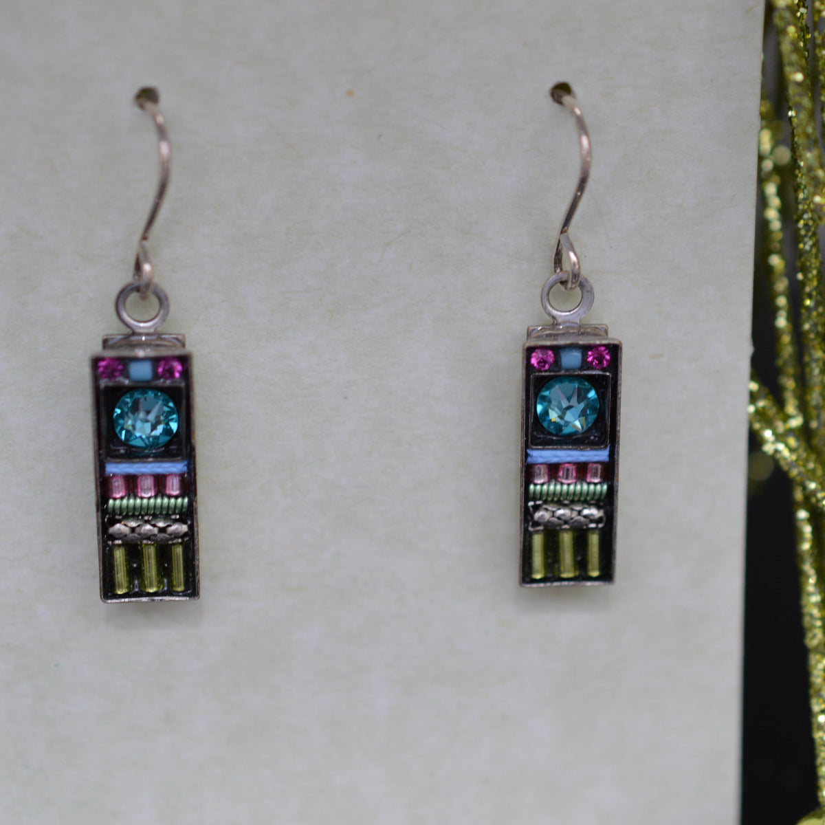 Antique Silver Plated Milano Multi-Color Crystal Earrings By Firefly