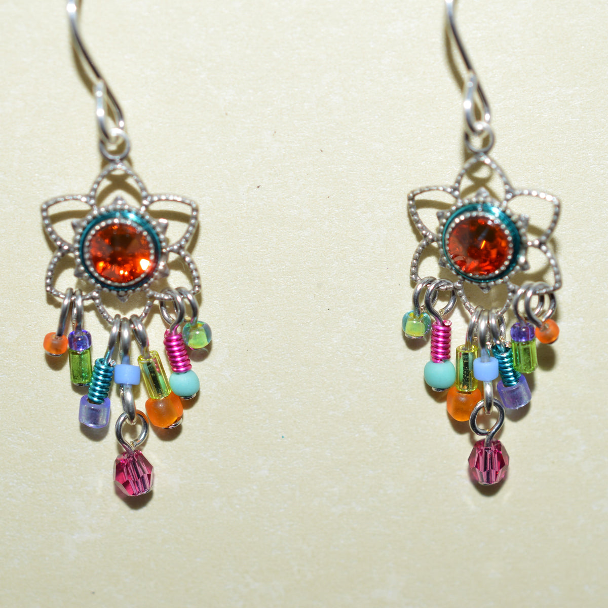 Antique Silver Plated Light Medium Dangle Crystal Earrings by Firefly