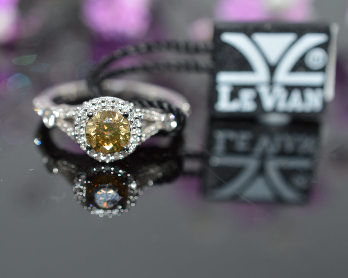 14K White Gold LeVian Chocolate Diamond & White Diamond Ring
