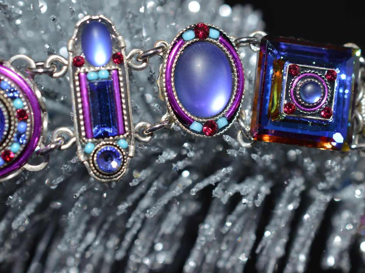 Antique Silver Plate La Dolce Vita Bracelet With Tanzanite Color Crystals by Firefly