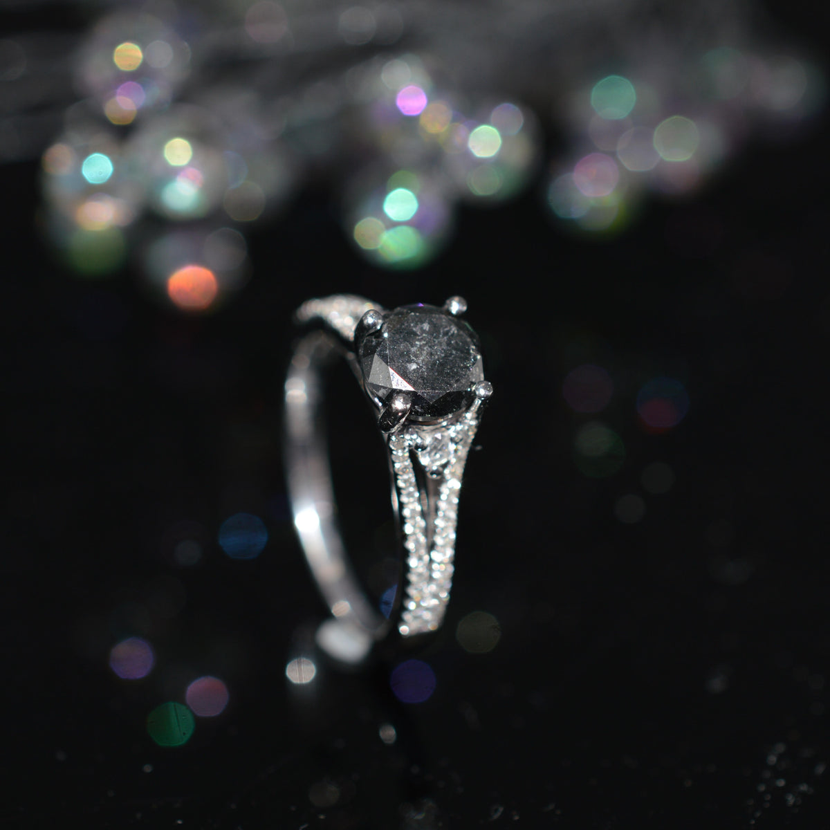 14K White Gold 1 Carat Black Diamond Engagement Ring