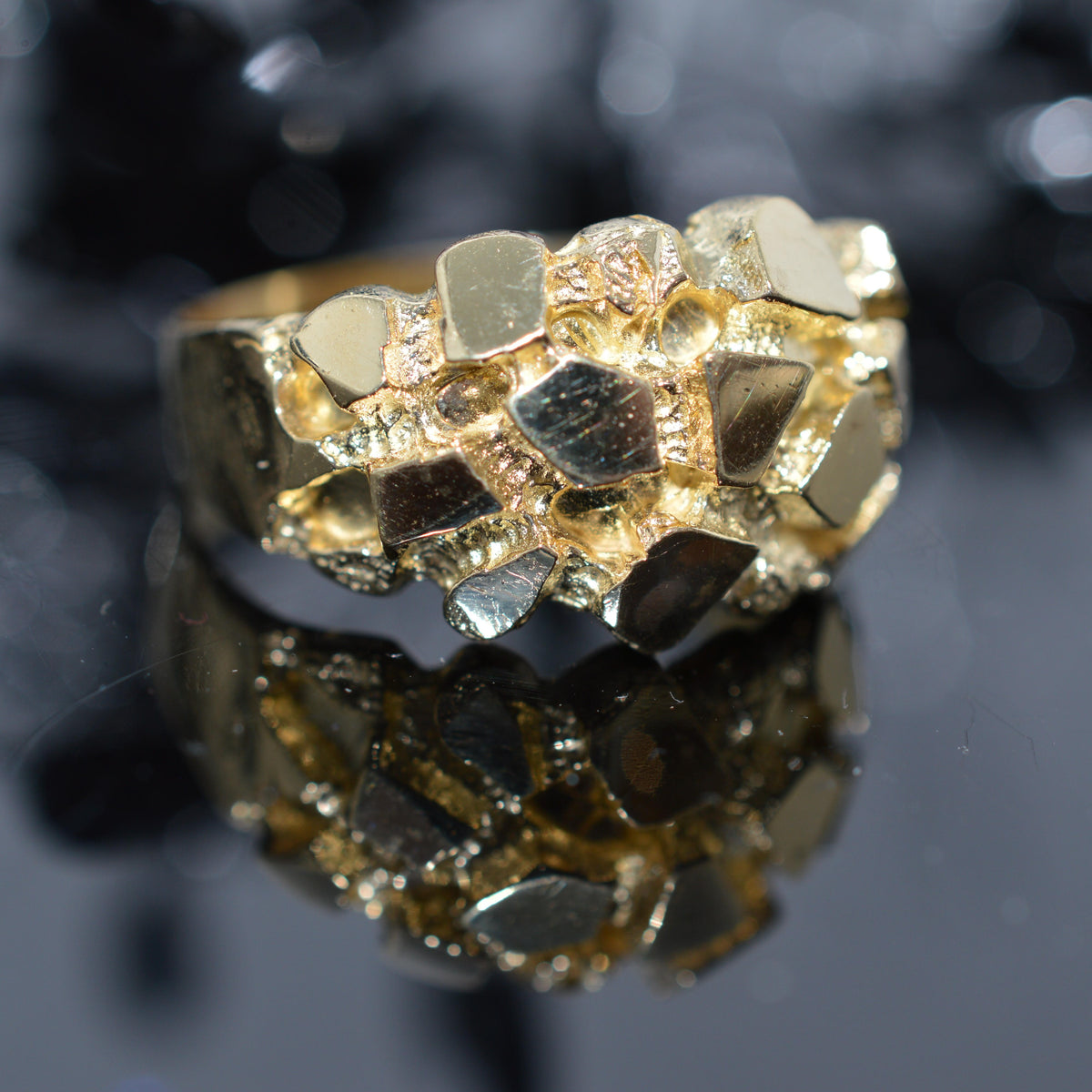 14K Yellow Gold Nugget Dome Ring