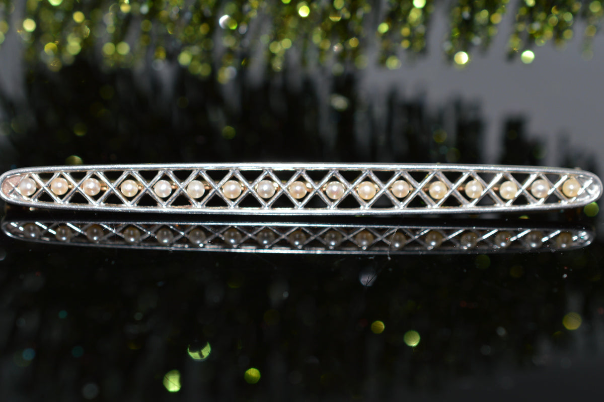 14K Two Tone Gold 3 Inch Long Pearl Bar Pin