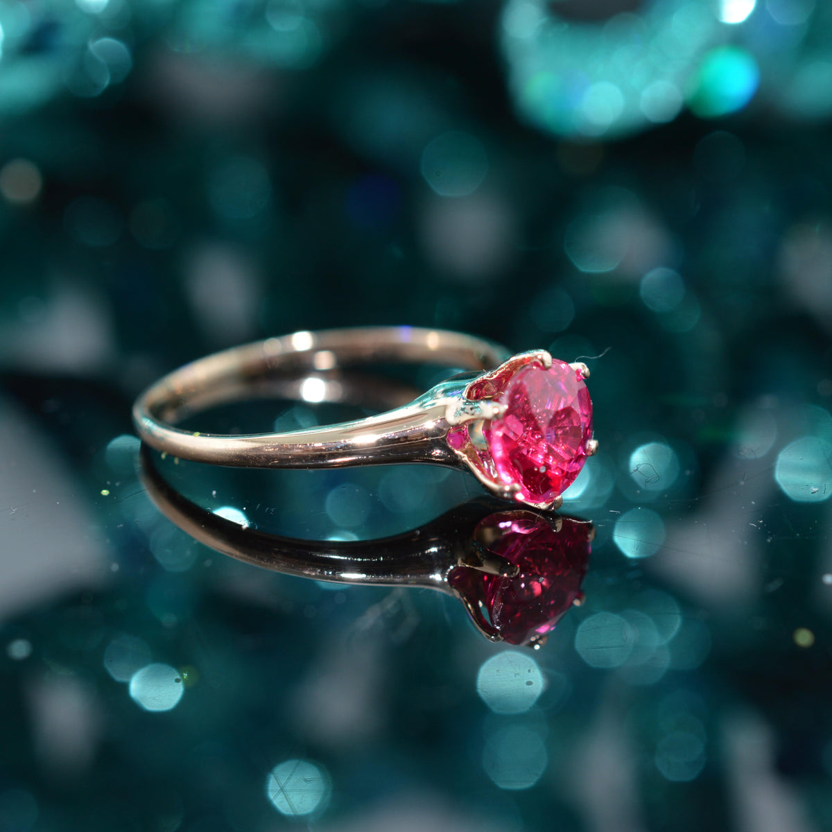 10K Yellow Gold Round Syn Ruby Ring by Ostby & Barton
