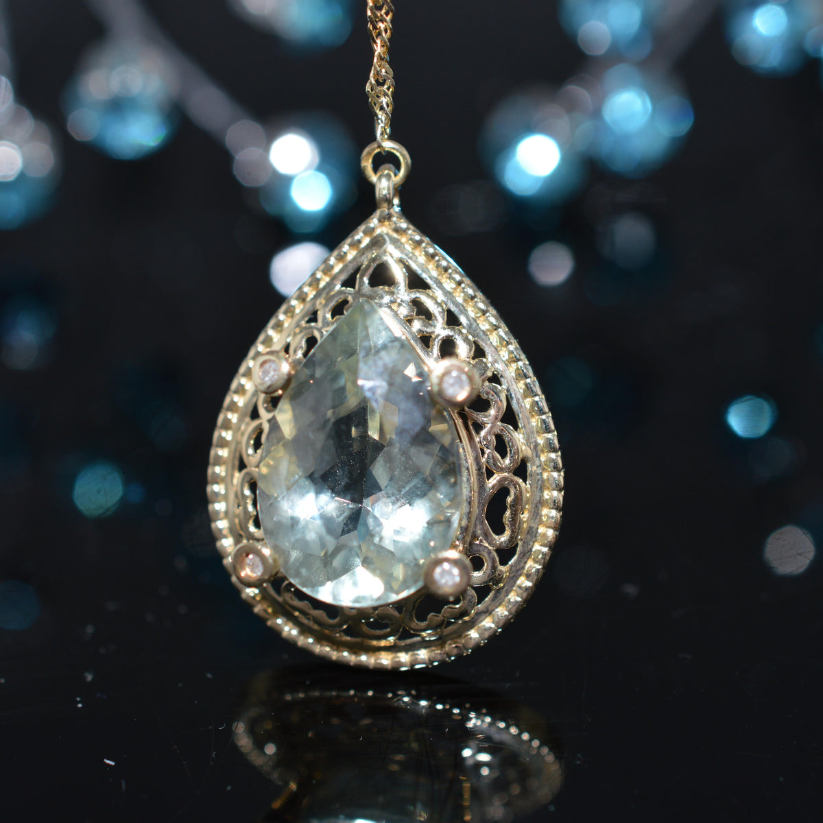 10K Yellow Gold Green Amethyst & Diamond "Y" Necklace