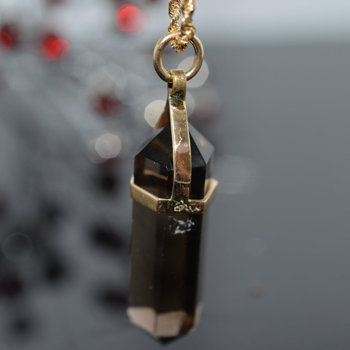 14K Yellow Gold Necklace With Smoky Quartz Crystal Pendant