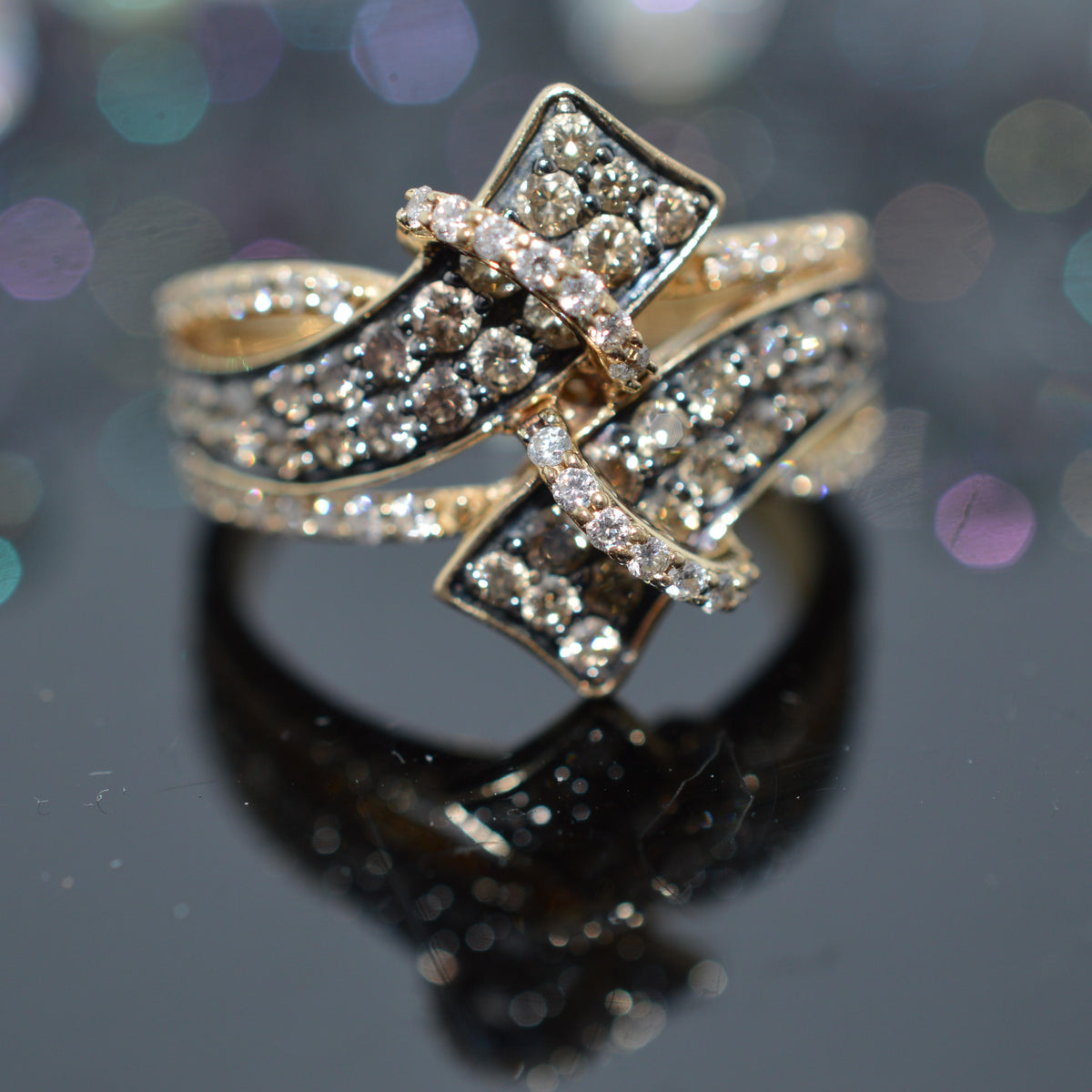 14K Yellow Gold "LeVian" Chocolate & White Diamond Ring