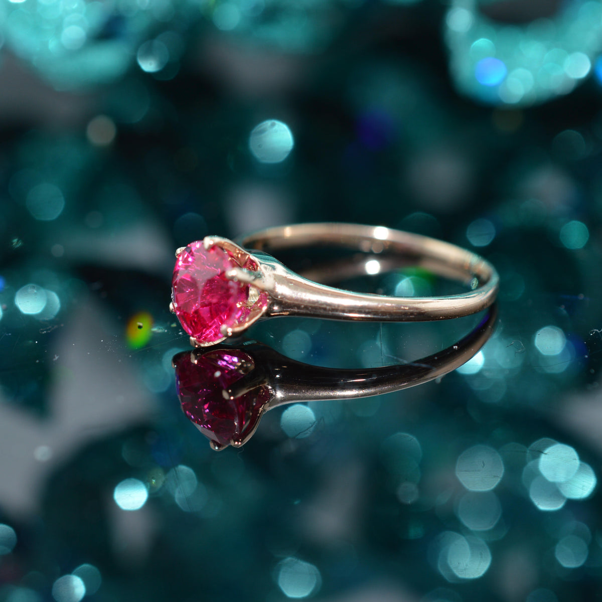 10K Yellow Gold Round Syn Ruby Ring by Ostby & Barton