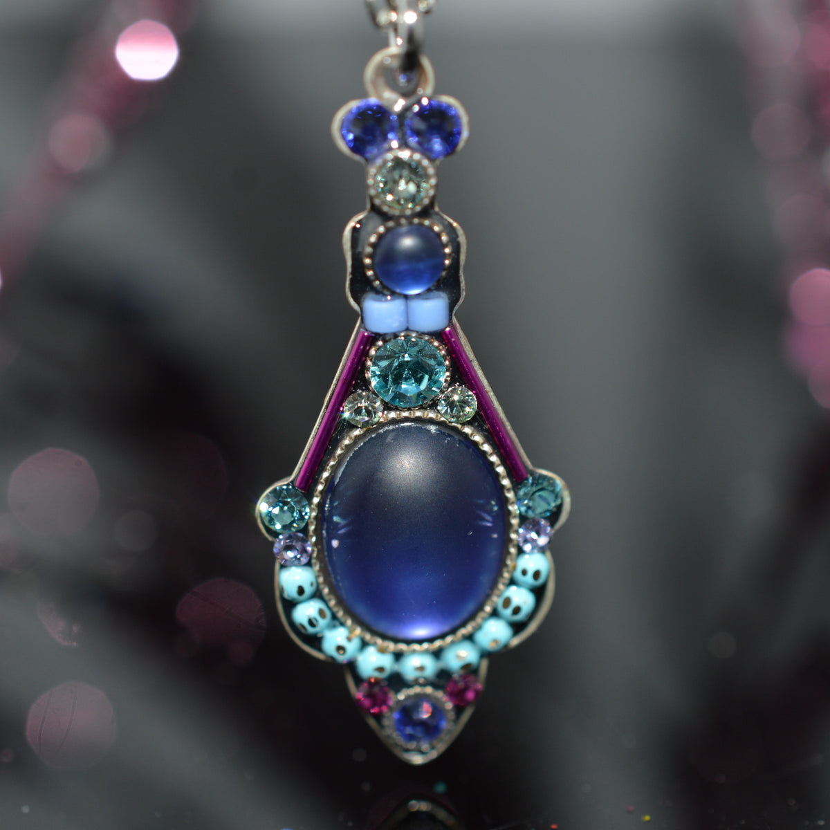 Antique Silver Plated Large Moonlight Tanzanite Colored Crystal Pendant by Firefly