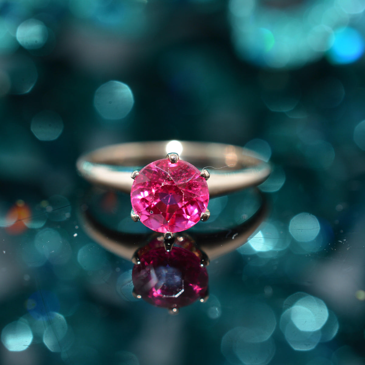 10K Yellow Gold Round Syn Ruby Ring by Ostby & Barton