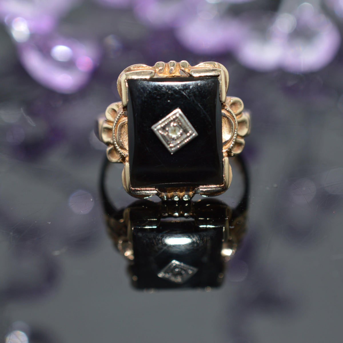 10K Yellow Gold Black Onyx & Diamond Ring by Ostby & Barton