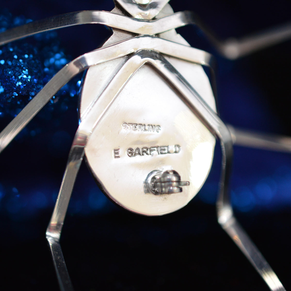 Sterling Silver Native American Artist Signed Turquoise Spider Brooch