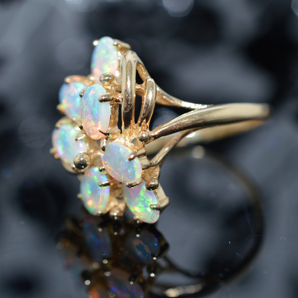 14K Yellow Gold 7 Oval Opal Cluster Ring